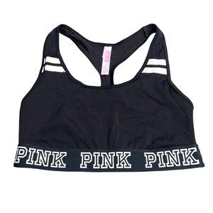PINK Victorias Secret Sports Bra size S Black Spellout Band Racerback